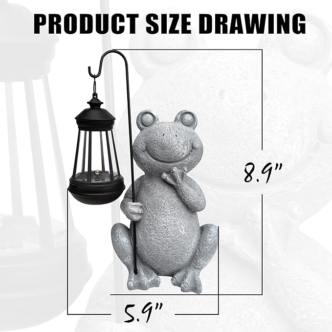 Frog Solar Garden Statues,Resin Frog Figurine Decorations with Solar Lights Lantern, Outdoor Frog Garden Decor Art for Lawn,Yard, Unique Housewarming Gift for Women Mom Grandma