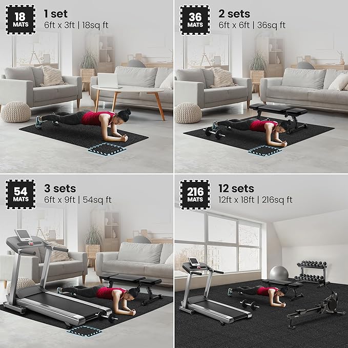 bemaxx Gym Mats Set - 18 pcs EVA Interlocking Foam Floor Tiles (12.6"x12.6"x0.4") 18sqft Protective Gym Flooring Sports Home Workout Exercise Mats Puzzle Garage Fitness Play-Room Garage Pool Treadmill