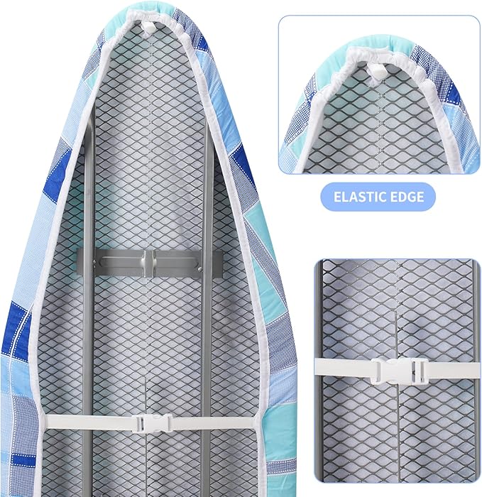 BNDX Ironing Board Cover, 18" x 49" Standard Size Thick Padding with Bongee Cord, Stain Resistant & Durable Scorch, 2 Click Buckles for Smooth Iron and Easy Installation Blue Horizon