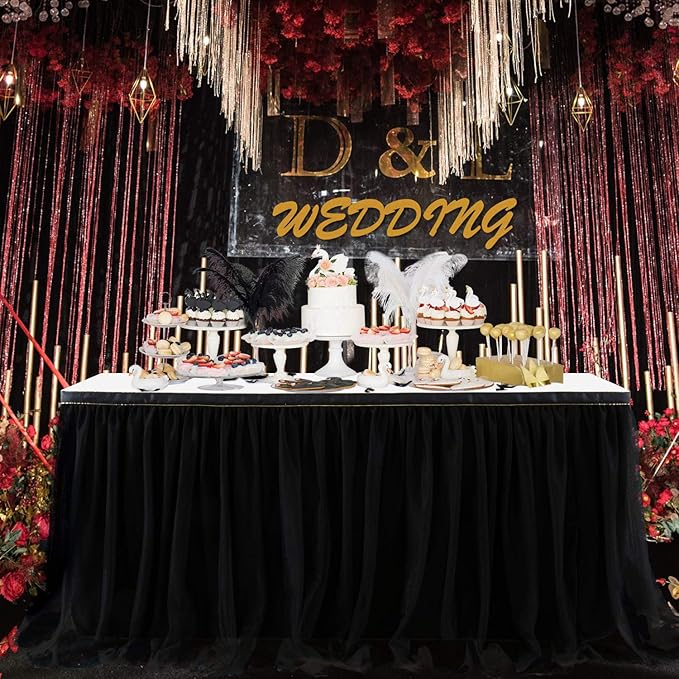 Suppromo Black Tulle Table Skirts for Birthday Party Hallowwen 6ft Ruffle Tutu Black Table Cloth for Rectangle Tables or Round Tables for Baby Shower Graduation Wedding Banquet Buffet Decoraitons