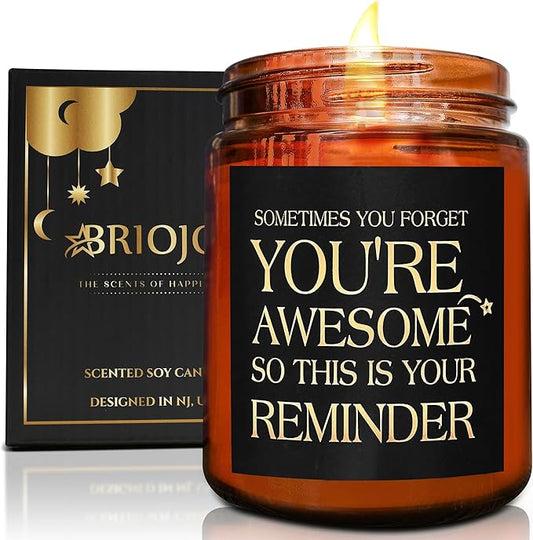 Inspirational Gift Candles for Women Men - Birthday, Appreciation, Thank You, Relaxing Gift for Her Friend Coworker Sister Son - You're Awesome Natural Soy Mahogany Teakwood Candle for Home
