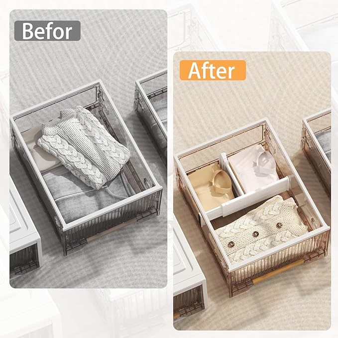 REBECAT 8 Pack Drawer Dividers for Clothes Adjustable Drawer Dividers 4" High Expandable from 15"-21" for Dresser Baby Clothes Bathroom,Bedroom Kitchen and Office Storage，White