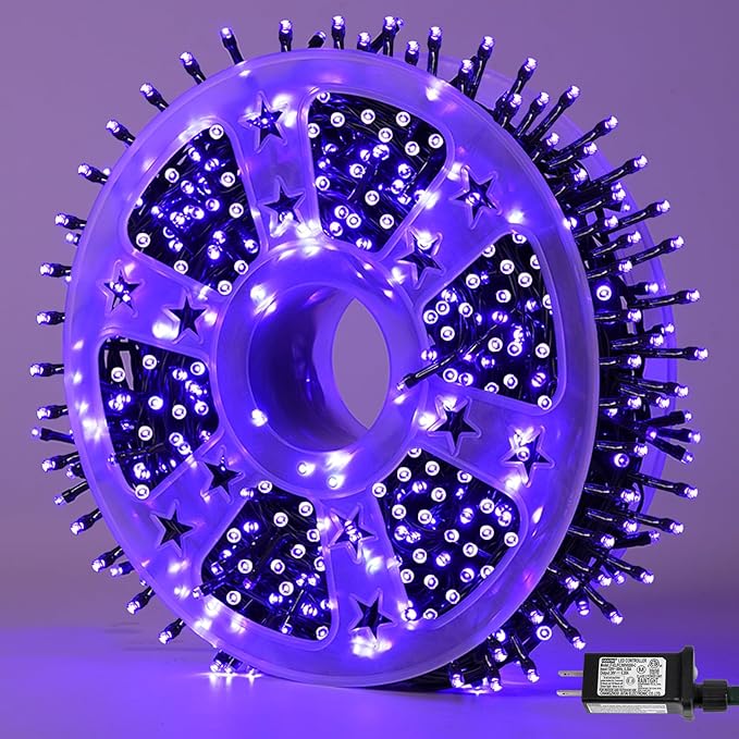 QITONG 165ft 500 LED Purple String Lights, Halloween Lights Outdoor Waterproof with 8 Modes, Green Wire Christmas Twinkle Lights Plug in Indoor