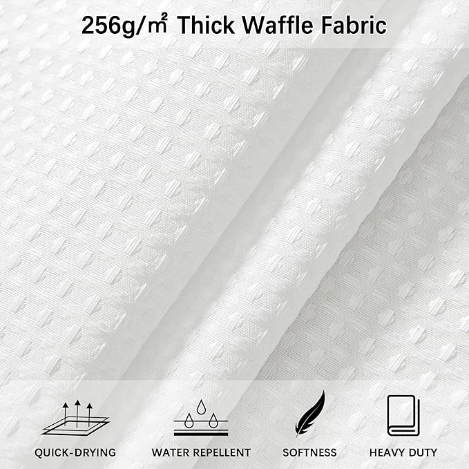White Shower Curtain for Bathroom 84 Inches Long, Waffle Textured Heavy Duty Extra Long Waterproof 256GSM Weighted Beige Shower Curtains with 12 Metal Hooks, 72Wx84H