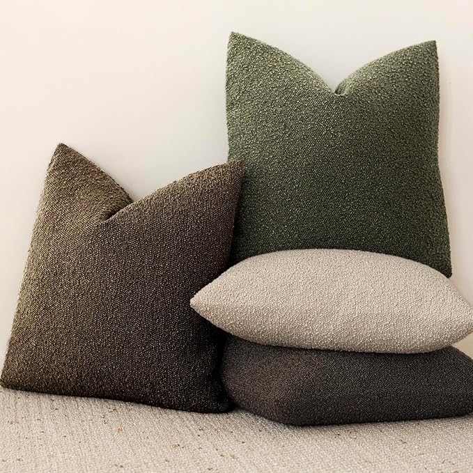 Foindtower Pack of 2 Textured Boucle Throw Pillow Covers Accent Solid Pillow Cases Cozy Soft Decorative Couch Cushion Case for Chair Sofa Bedroom Living Room Home Decor 18x18 Inch Chocolate