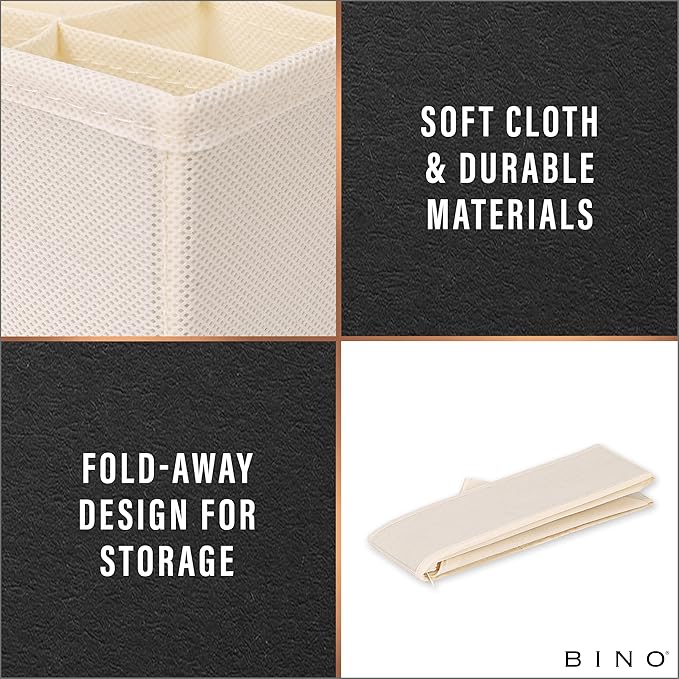 BINO 3-Pack Underwear Drawer Organizer - Beige | Sock Organizer | Drawer Organizer Dresser | Interior Drawer Organizer Storage | Dividers Dresser Drawers | Undergarment Scarf Tie Drawer Organizer