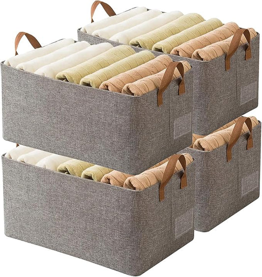 AARAINBOW 4 Pcs Closet Clothes Organizer Bins, Closet Fabric Storage Box with Steel Frame Stackable Shelf Storage Baskets, Fabric Storage Baskets Foldable Closet Shelf Storage Containers, 23L (4 Gray)