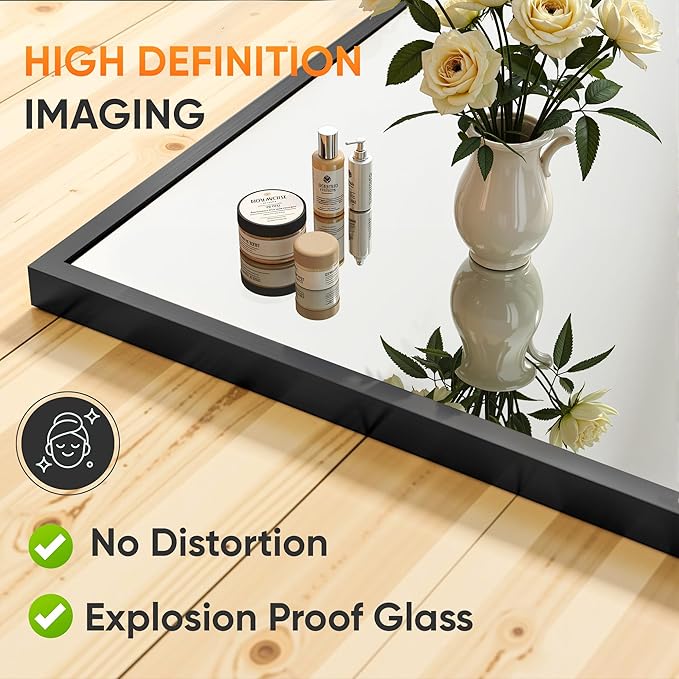 Suidia Full Length Mirror, 58"x21" Floor Standing Mirror Freestanding, Full Body Mirrors with Stand for Bedroom, Hanging Mounted for Living Room Cloakroom, Black, Rectangular Style