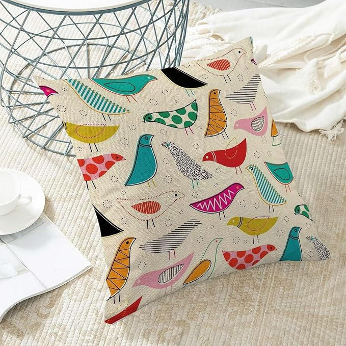 BETGINY Boho Pillow Covers 20 x 20 Inch Pack of 2, Mid Century Colorful Geometric Bird Decorative Throw Pillow Cases Outdoor Linen Farmhouse Modern Cushion Cover for Bedroom Home Sofa Decor