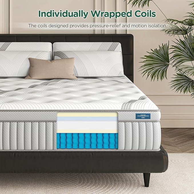 Lechpeus Twin Mattress,14 Inch Medium Plush Hybrid Mattress in Box,MDI Soft Memory Foam & 7-Zone Pocket Springs,Motion Isolation& Back Pain Relief,Enhanced Support Twin Bed,None Fiberglass