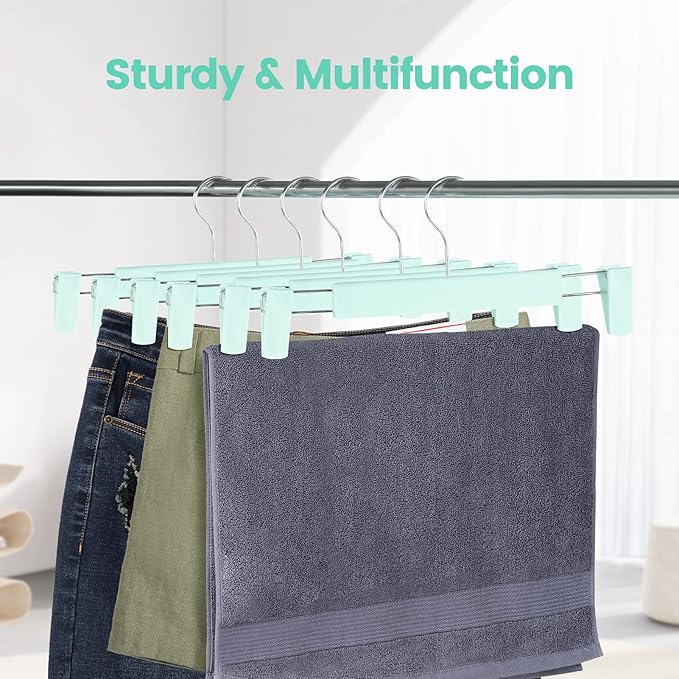 20 Pack Pants Hangers with Adjustable Non-Slip Clips Anti-Rust Hanging Hook for Trouser,Skirts,Jeans,Clothes Hangers Green