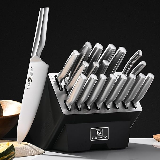 19 Piece Contour High Carbon Stainless Steel Kitchen Knife Set with Knife Sharpener Non-Slip Handles Knife Set with Block