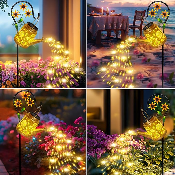 Sunflower Solar Watering Can Lights, Outdoor Waterproof Garden Lanterns with Shepherd Hook, Solar Garden Decor for Yard Outdoor Landscape Pathway Porch Patio, Gift for Women Mom Grandma, 2 Pack