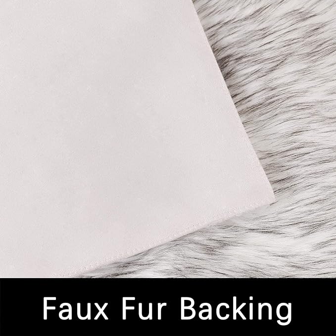 Latepis Washable Faux Fur Sheepskin Rug White with Grey Tips Round 10ft Circle Area Rug for Living Room Fluffy Shaggy Fuzzy Rugs for Bedroom Playroom
