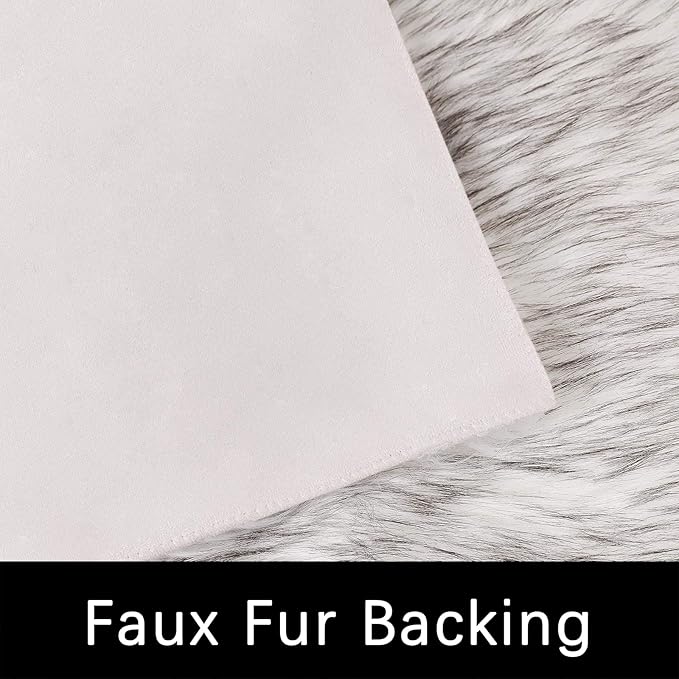 Latepis White with Grey Tips Faux Sheepskin Fur Rug 8x10 for Living Room Bedroom Washable Living Room Luxury Room Decor Fluffy Rug Rectangle