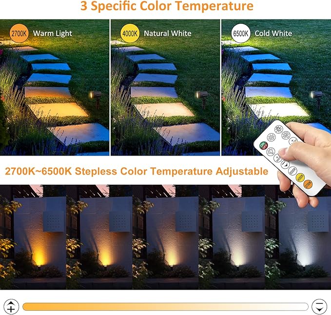 MEIHUA Solar Spot Lights Outdoor Garden, 4 in 1 2700K/4000K/6500K Adjustable LED Solar Powered Spotlight, IP66 Waterproof Solar Landscape Spotlights 3 Brightness for Garden Pathway Yard Tree
