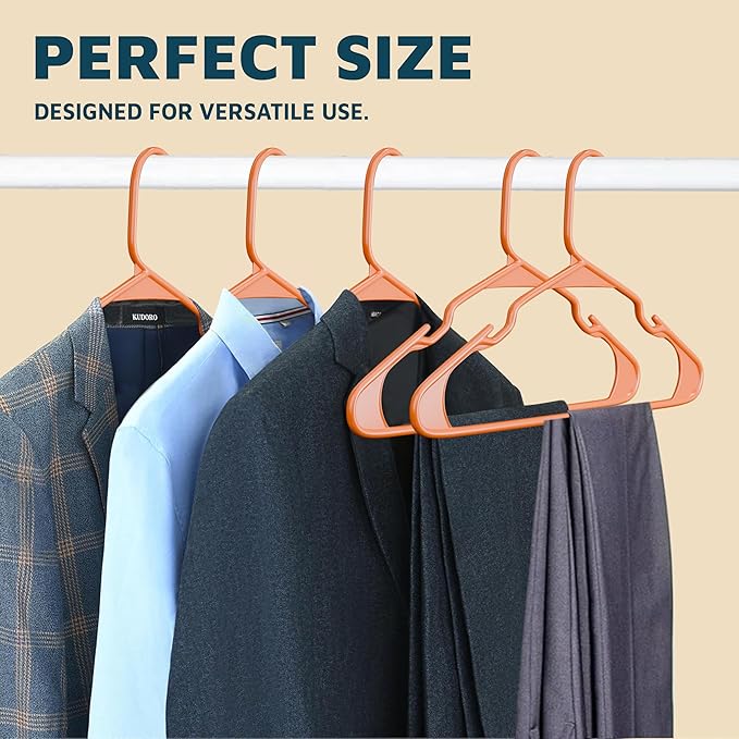 Plastic Clothes Hangers – Heavy Duty Hanger Set, for Organizing Clothes, Dresses, and Coat, Holds Up to 5 lbs, Space-Saving Hangers with Non-Slip Shoulder Grooves, Pack of 5, Orange