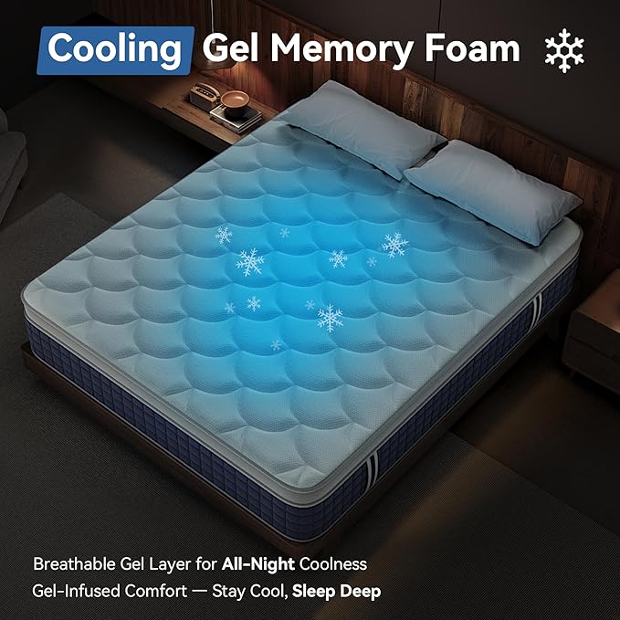 12Inch King Size Hybrid Mattress in a Box,Presser Relief & Motion Isolation Mattress, Memory Foam&Individually Wrapped Springs,CertiPUR-US Certified,Edge Support,365 Nights Trial