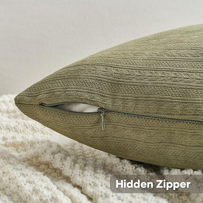 FUTEI Olive Green Decorative Throw Pillow Covers 26x26 Inch Set of 2,Soft Cozy Wheat Ear Striped Patterns Euro Pillow Shams,Modern Home Decor for Couch Bed Living Room
