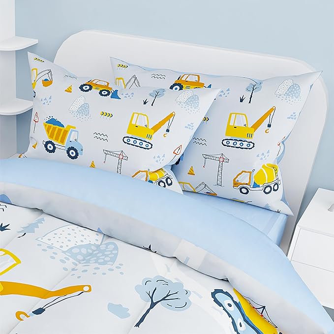 SANDJEST Construction Duvet Cover Sets Twin Size for Kids Boys, Include 1 Polyester Comforter Cover 68x86 Inches and 1 Pillowcase 20x26 Inches, Comforter Not Included, Gift for Christmas Birthday