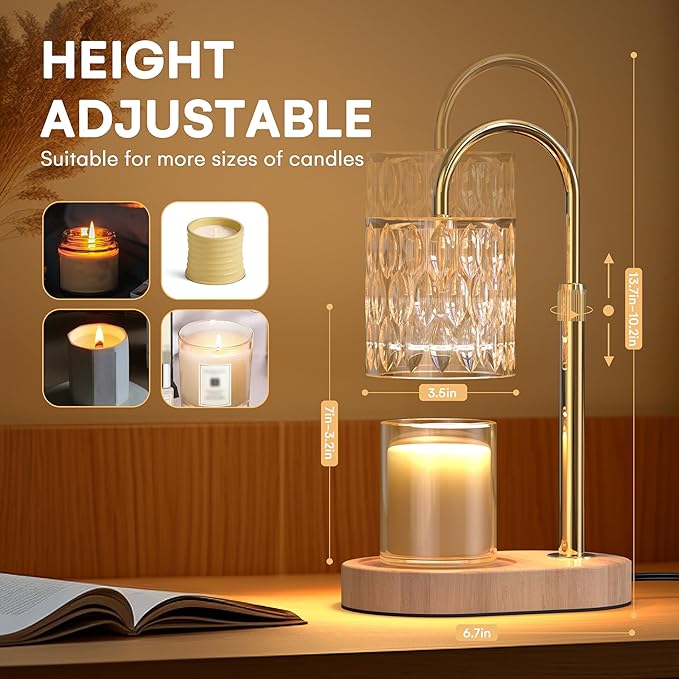 Candle Warmer Lamp with Timer and Adjustable Height, Vintage Home Bedroom Decor, Gifts for Mothers, and Housewarming Gifts, Electric Wax Melt Warmer Lamp with 2 Bulbs