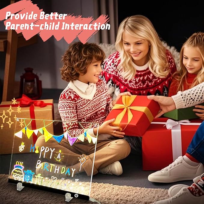 Acrylic Dry Erase Board with Light 11.8"x8.5" Light up Dry Erase Board Brightness Adjustable as Glow Memo LED Letter Message Note Board with Stand Led White Board with 12 Pen for School Home (Black)