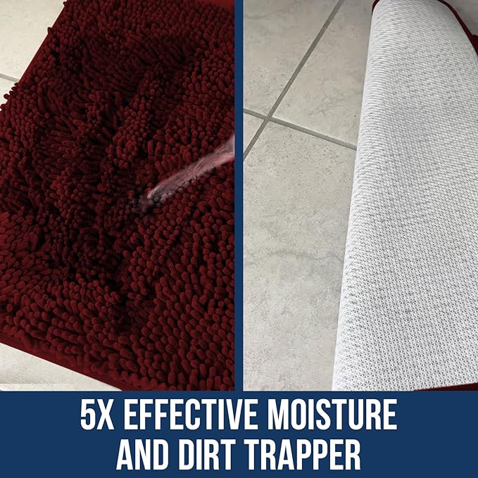 Muddy Mat Chenille Bathroom Rugs Quick Dry Microfiber Mats Non Slip Washable, Extra Thick, Soft and Highly Absorbent Bath Mats for Bathroom, Kitchen, and Shower Floor - Red Small 28"X18"
