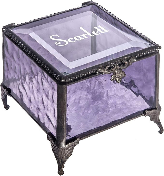 Personalized Engraved Jewelry Box Decorative Vanity Display Stained Glass Keepsake -J Devlin Box EB217-1 (Purple)
