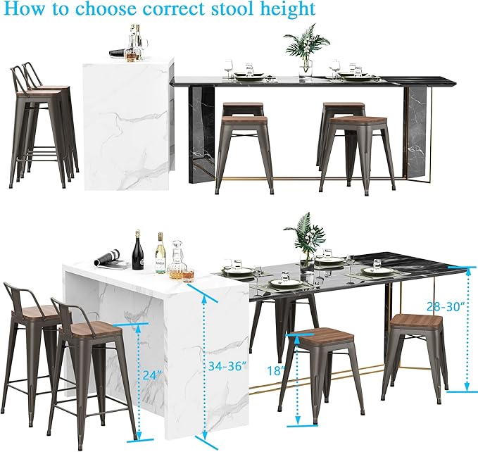 Andeworld 18 Inch Stools Set of 4,Industrial Metal Dining Chair with Wooden Seat,Short Kitchen Bar Stools Stackable for School,Classroom,Rusty