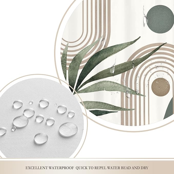 Glawry Boho Shower Curtain Extra Long Mid Century Abstract Plant Palm Leaves Modern Arch Bathroom Minimalist Geometric Aesthetic 72Wx84L Inches Bath Accessories Art Home Decor Fabric 12 Pack Hooks
