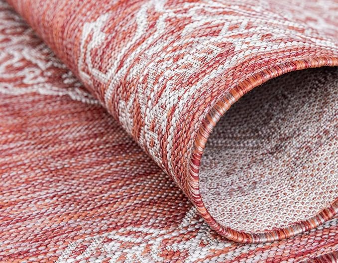 Unique Loom Outdoor Traditional Collection Area Rug - Antique (9' x 12' 2" Rectangle, Rust Red/ Gray)