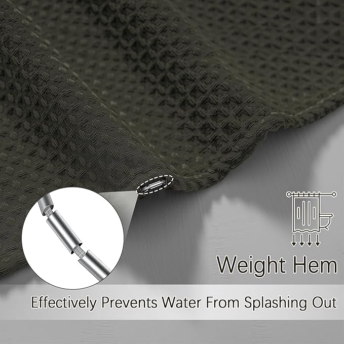 Shower Curtain Waterproof Waffle Weave Fabric, 256GSM Heavy Duty Thick Shower Curtain Set for Bathroom, Hotel Spa Luxury Modern Shower Curtains with 12 Metal Hooks, 72Wx78H Brown