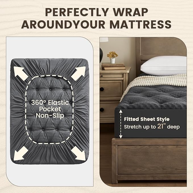 QUIETSEA Reversible Twin XL Mattress Topper Egg Crate Memory Foam Mattress Topper, Bamboo Viscose Mattress Pad Twin XL, Noiseless Waterproof Mattress Cover with Deep Pocket up to 21"(39" x 80", Grey)
