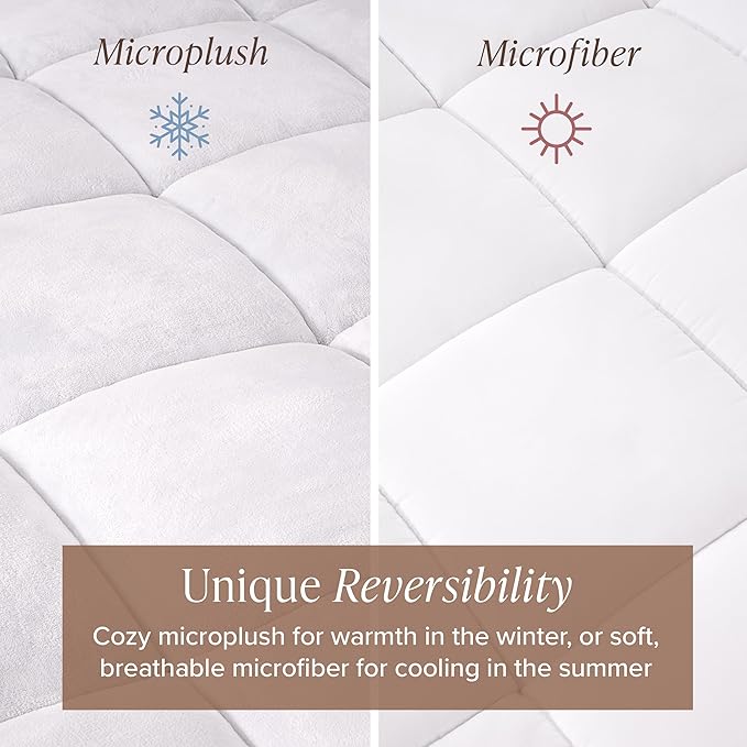 Bare Home Split Head Flex King Microplush Mattress Topper - Pillow Top Reversible - Dual Sided All-Season - 8" to 24" Deep Pocket - Soft Fitted Cover - Plush Mattress Pad (Split Head Flex King)
