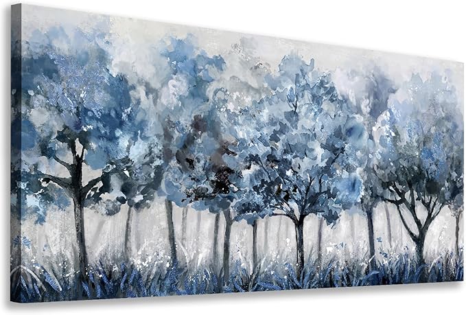 yearainn Abstract Forest Canvas Wall Art - Blue Trees Pictures Navy Botanical Painting Wall Decor Minimalist Modern Printing Artwork for Living Room Bedroom Home Office Decorations 29" x 58"