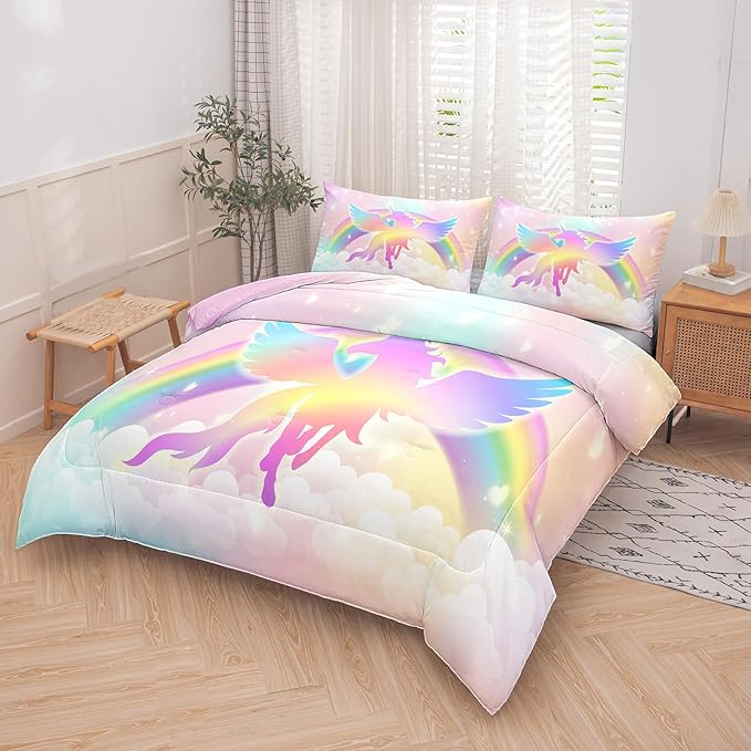 Tailor Shop Unicorn Girls Comforter Sets King Size,Unicorn Pink Bedding Sets for Girls Kids Teens with 2 Pillowcase……