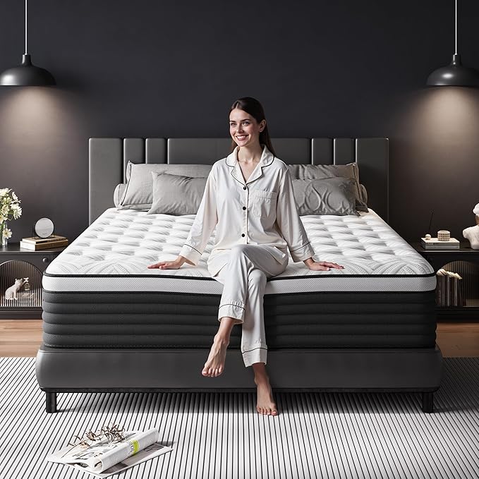 COOLMI Queen Mattress, 12 Inch Hybrid Memory Foam Mattress in a Box, Pressure Relief for Back Support, Medium Firm, Individually Pocket Springs, 100-Night Trial & CertiPUR-US Certified, Queen Size