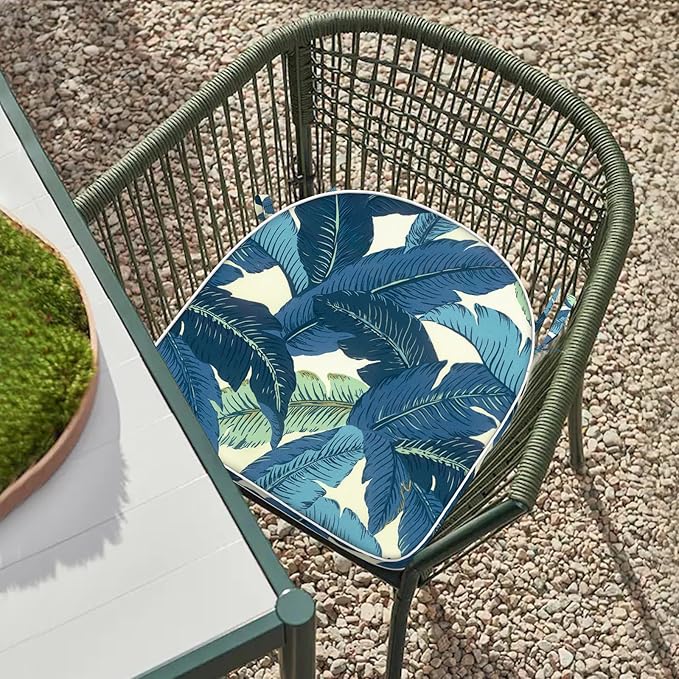 Set of 2 Outdoor Chair Cushions 19"x19"x2",Water Repellent Patio Seat Cushion with Ties and Removable Covers,Dining Chair Cushions for Indoor Kitchen and Patio Furniture,Swaying Palms Blue