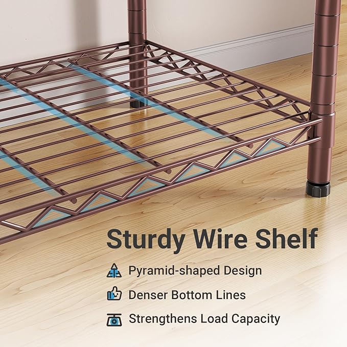 VIPEK Classic V6 Wire Garment Rack Heavy Duty Clothes Rack for Hanging Clothes, 5 Tiers Freestanding Closet Rack Large Size Metal Clothing Rack with 7 Shelves & 4 Hanging Rods, Max Load 850LBS, Bronze