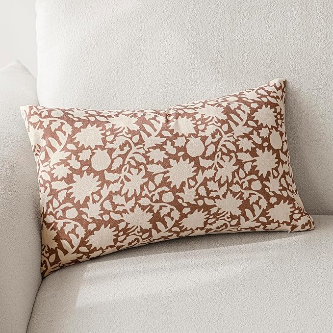 Foindtower Set of 2 Decorative Neutral Floral Throw Pillow Covers Accent Farmhouse Cushion Covers Boho Pillowcase for Couch Sofa Bedroom Living Room Home Decor Outdoor,12×20 Inch,Light Orange Brown