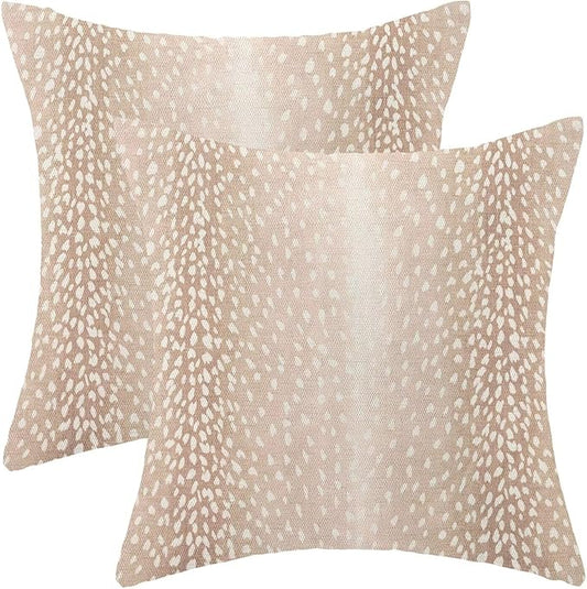 Antelope Pillow Covers 18 x 18 Inch Pack of 2, Animal Skin Print Decorative Throw Pillow Cases Outdoor Linen Farmhouse Neutral Fawn Cushion Cover for Bedroom Home Sofa Decor