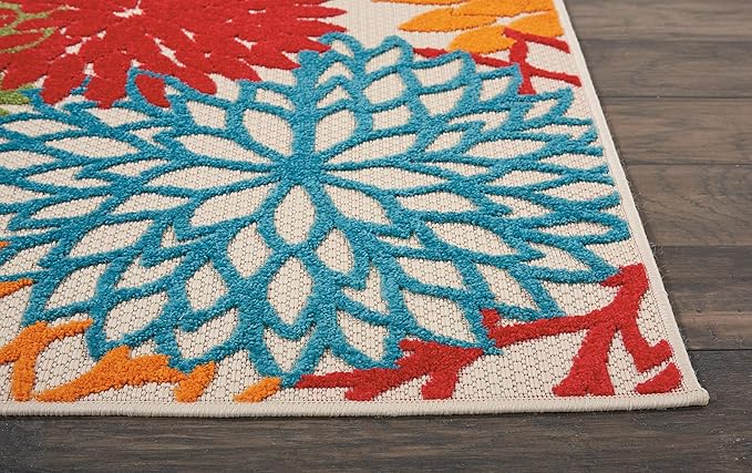 Nourison Home Aloha Indoor/Outdoor Floral Green Multicolor 2'3"X12' Area Rug Runner (2'x12')