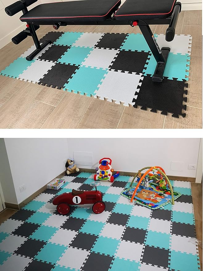 MQIAOHAM® 25 Pieces Puzzle Play Mats, Soft Baby Play Mat, Kids Interlocking Foam Floor Tiles, Toddlers Carpet Playmats G301025-105