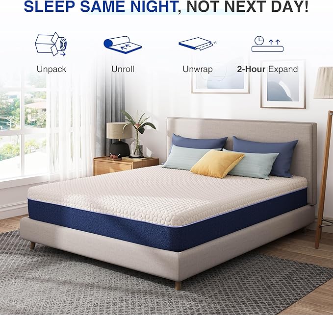 10 Inch Queen Gel Cooling Memory Foam Mattress, Pressure Relief, Medium Firm Support，Mattress in a Box, CertiPUR-US Certified