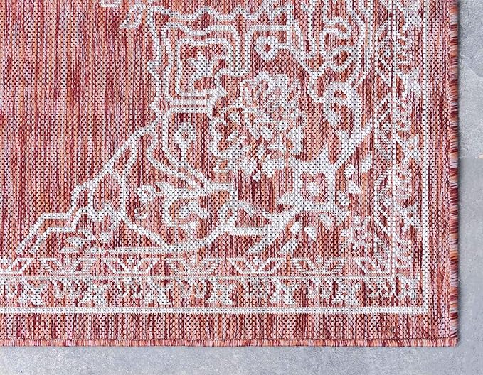 Unique Loom Outdoor Traditional Collection Area Rug - Antique (9' x 12' 2" Rectangle, Rust Red/ Gray)