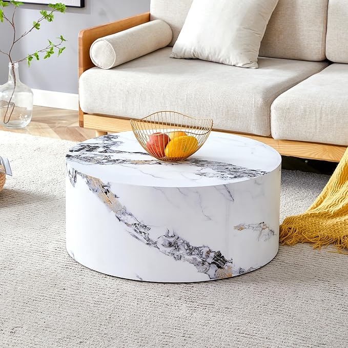 Modern Coffee Table,27.5Inch Round Top Tea Table,Living Room Center Table with Texture for Living Room,Office,Apartment