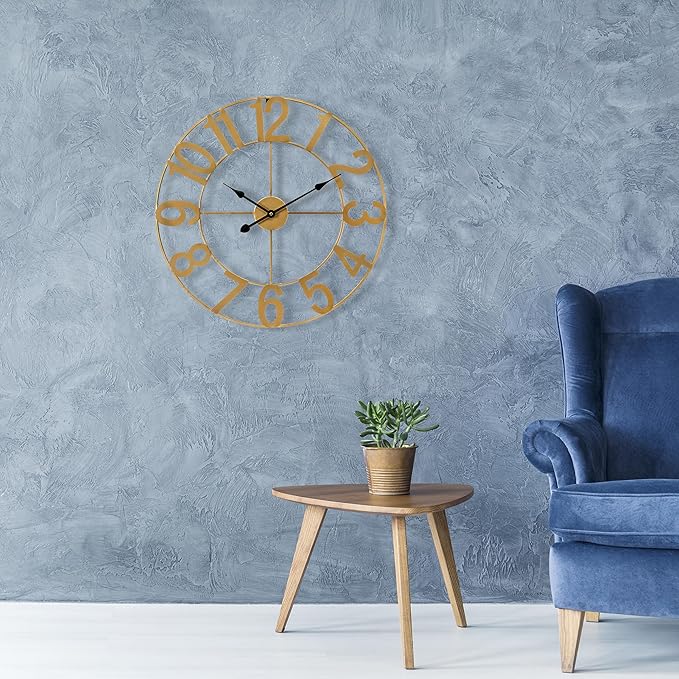 Sorbus Gold Metal Wall Clock - 16 inch Decorative Analog Wall Clock for Living Room, Kitchen - Battery Operated