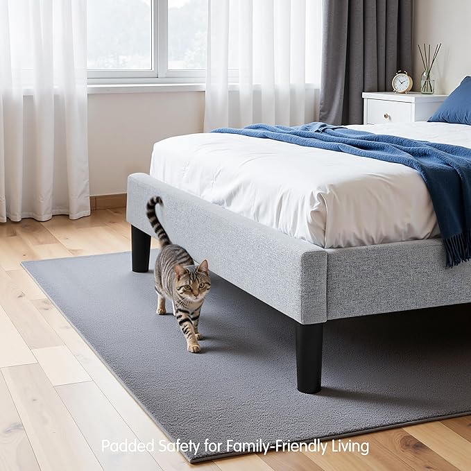Hokway Bed Frame Upholstered Platform Bed with Headboard Wooden Slat Support No Box Spring Needed(Queen, Light Gray)