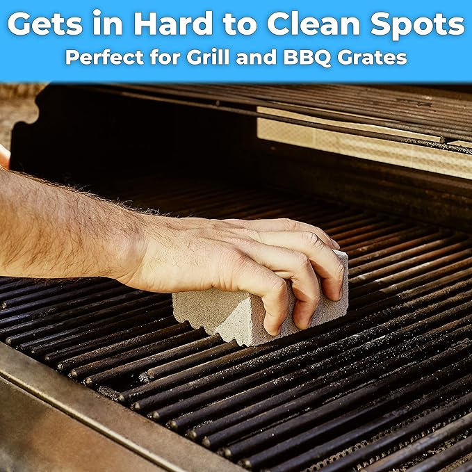Heavy Duty, Non-Toxic Grey Grill Brick Cleaner 4 Pack. Reusable Chemical Free BBQ Pumice Cleaning Block for Flattops, Grills and Griddles. Non Scratch Grillstone is The Perfect Barbecue Scouring Tool