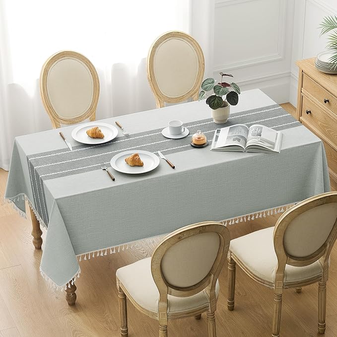 puredown® Rustic Rectangle Tablecloth, Waterproof Cotton Linen Tablecloth with Tassel, Wrinkle Free Farmhouse Table Cloths for Kitchen Dining Outdoor, 55"x70",4-6 Seats, Gray